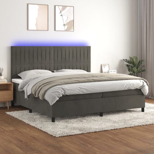 Krevet box spring s madracem LED tamnosivi 200x200 cm baršun