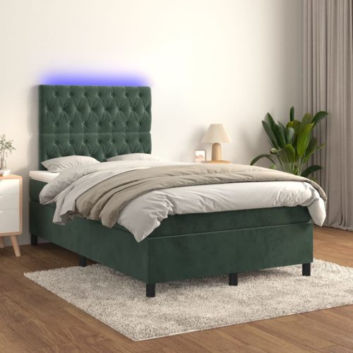 Krevet box spring s madracem LED tamnozeleni 120x200 cm baršun