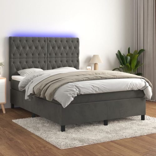 Krevet box spring s madracem LED tamnosivi 140x190 cm baršun