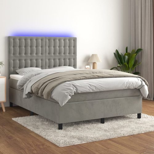 Krevet box spring s madracem LED svjetlosivi 140x190 cm baršun