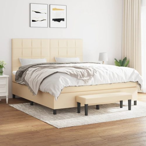 Krevet s oprugama i madracem krem 160x200 cm od tkanine
