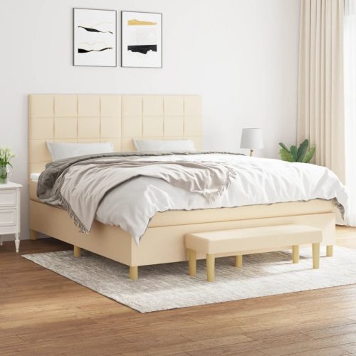 Krevet s oprugama i madracem krem 160x200 cm od tkanine