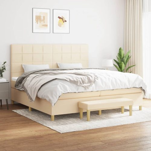 Krevet s oprugama i madracem krem 200 x 200 cm od tkanine