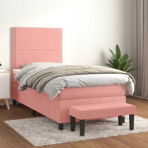 Box spring krevet s madracem ružičasti 90x190 cm baršunasti