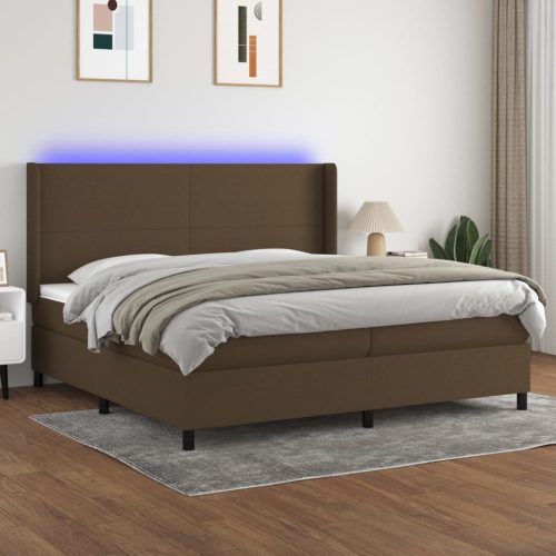 Krevet box spring s madracem LED tamnosmeđi 200x200 cm tkanina