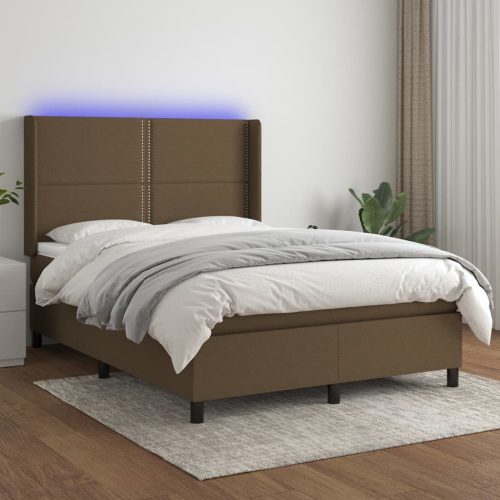 Krevet box spring s madracem LED tamnosmeđi 140x200 cm tkanina