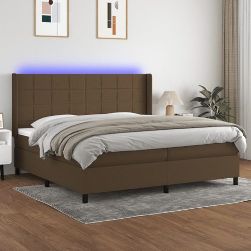 Krevet box spring s madracem LED tamnosmeđi 200x200 cm tkanina