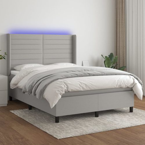 Krevet box spring s madracem LED svjetlosivi 140x200 cm tkanina