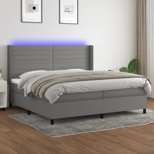 Krevet box spring s madracem LED tamnosivi 200x200 cm tkanina