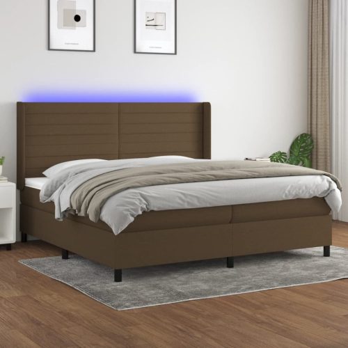 Krevet box spring s madracem LED tamnosmeđi 200x200 cm tkanina