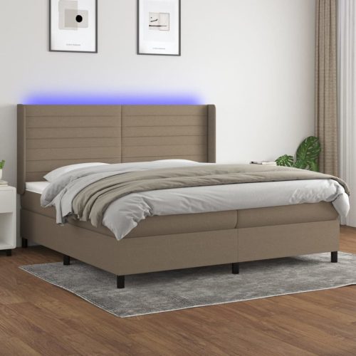 Krevet box spring s madracem LED smeđesivi 200x200 cm tkanina