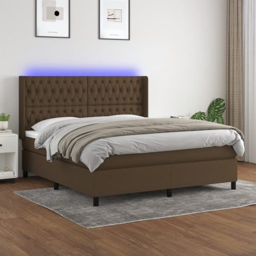 Krevet box spring s madracem LED tamnosmeđi 160x200 cm tkanina