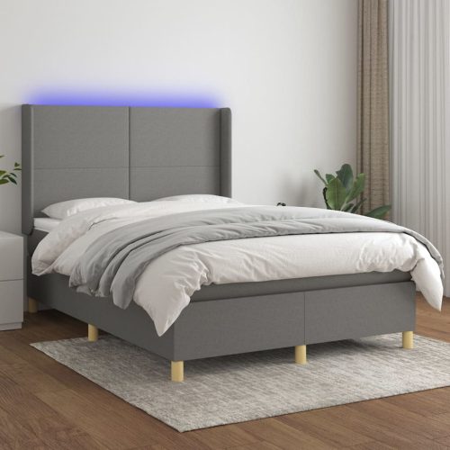 Krevet box spring s madracem LED tamnosivi 140x200 cm tkanina