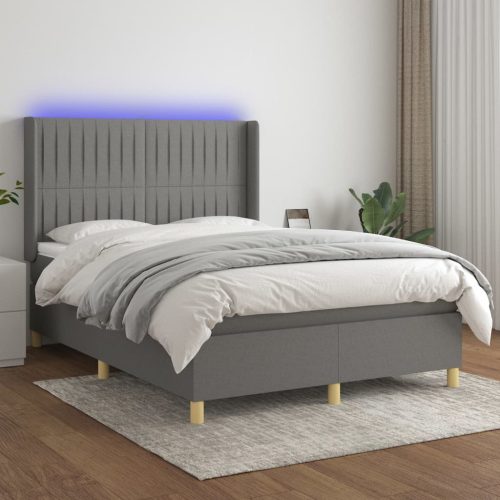 Krevet box spring s madracem LED tamnosivi 140x190 cm tkanina