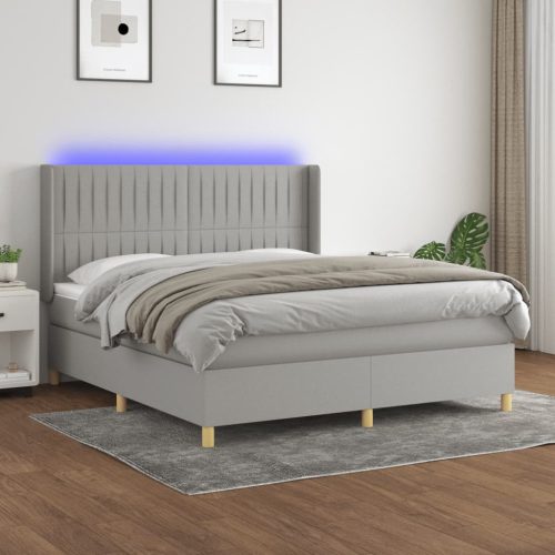 Krevet box spring s madracem LED svjetlosivi 180x200 cm tkanina