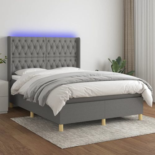 Krevet box spring s madracem LED tamnosivi 140x190 cm tkanina