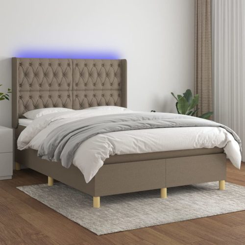 Krevet box spring s madracem LED smeđesivi 140x200 cm tkanina