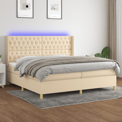 Krevet box spring s madracem LED krem 200x200 cm od tkanine