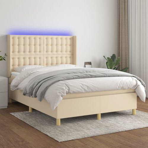 Krevet box spring s madracem LED krem 140x200 cm od tkanine