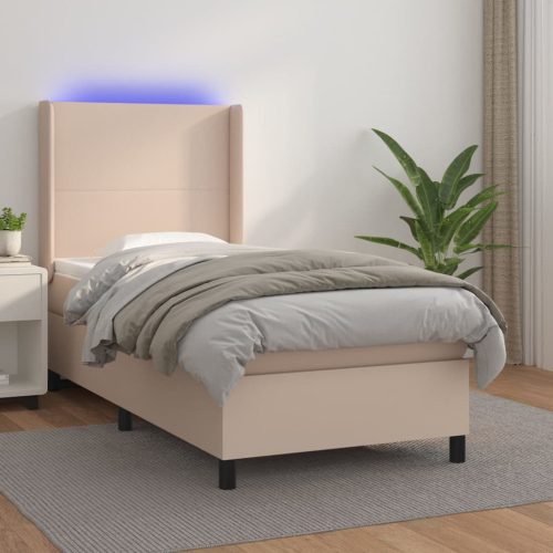 Krevet box spring madrac LED cappuccino 90x200cm umjetna koža