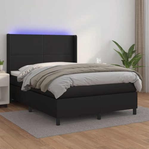 Krevet box spring s madracem LED crni 140x200cm od umjetne kože