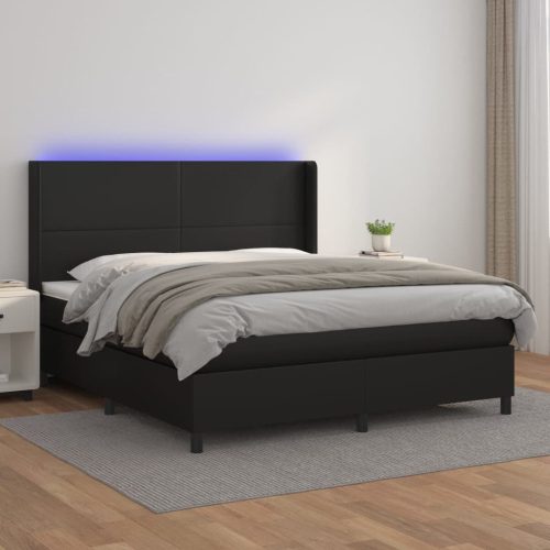 Krevet box spring s madracem LED crni 160x200cm od umjetne kože