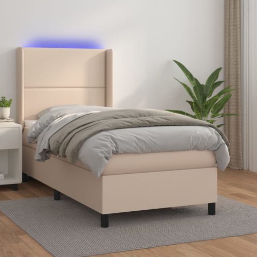 Krevet box spring madrac LED cappuccino 90x200cm umjetna koža