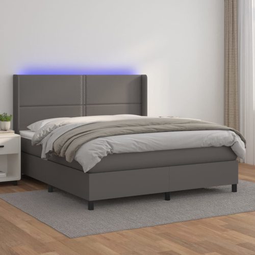 Krevet box spring s madracem LED sivi 180x200cm od umjetne kože