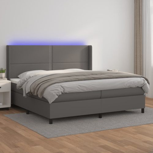 Krevet box spring s madracem LED sivi 200x200cm od umjetne kože