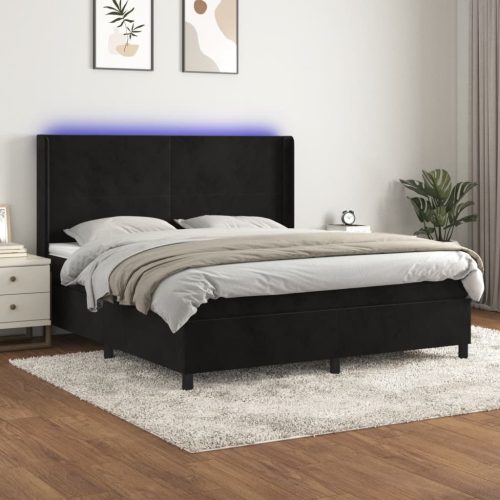 Krevet box spring s madracem LED crni 160x200 cm baršun