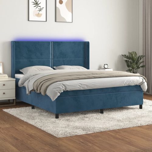 Krevet box spring s madracem LED tamnoplavi 180x200 cm baršun