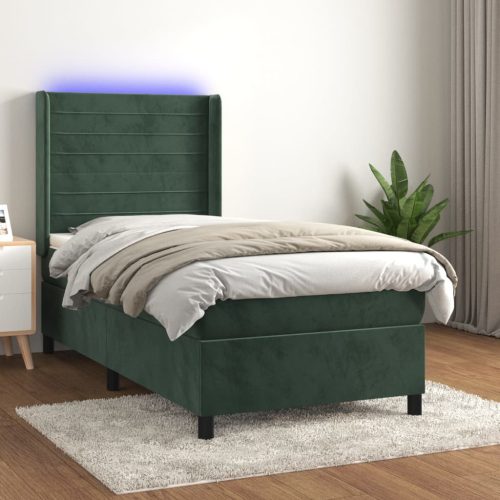 Krevet box spring s madracem LED tamnozeleni 90x190 cm baršun