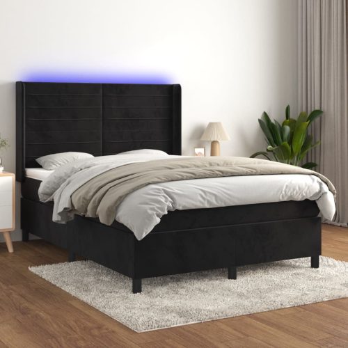 Krevet box spring s madracem LED crni 140x200 cm baršun