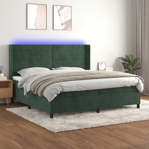 Krevet box spring s madracem LED tamnozeleni 200x200 cm baršun