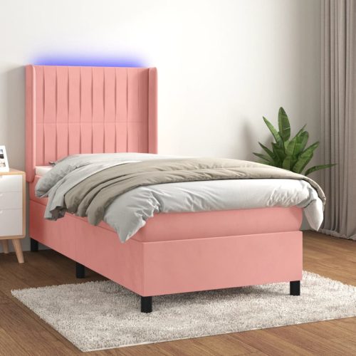 Krevet box spring s madracem LED ružičasti 90x190 cm baršunasti