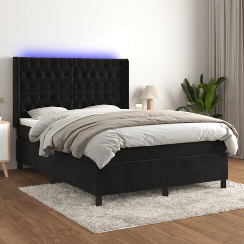 Krevet box spring s madracem LED crni 140x200 cm baršun