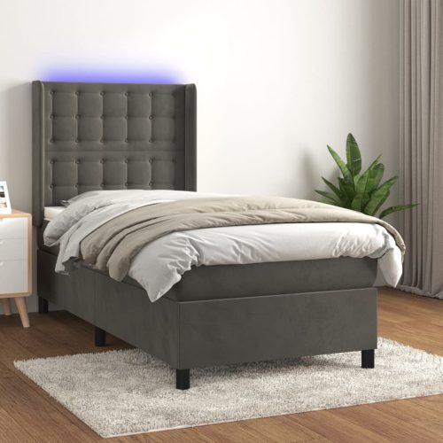 Krevet box spring s madracem LED tamnosivi 90x190 cm baršun