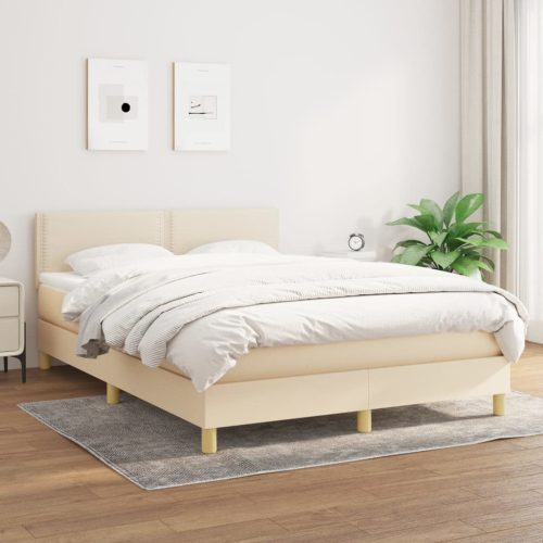 Krevet s oprugama i madracem krem 140 x 190 cm od tkanine