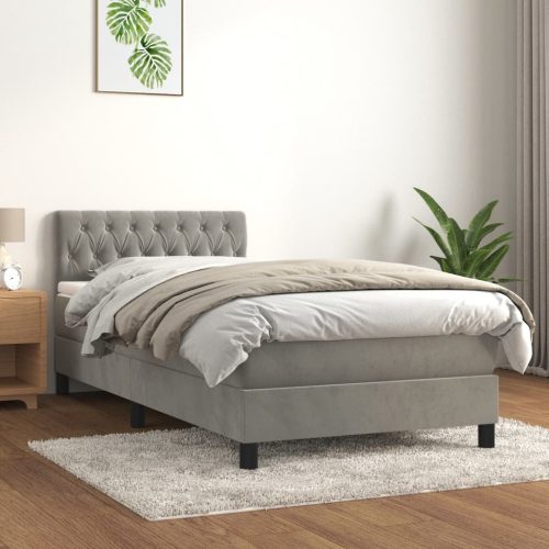 Box spring krevet s madracem svjetlosivi 90x190 cm baršunasti