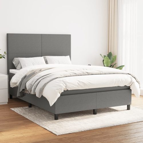 Krevet s oprugama i madracem tamnosivi 140x190 cm od tkanine
