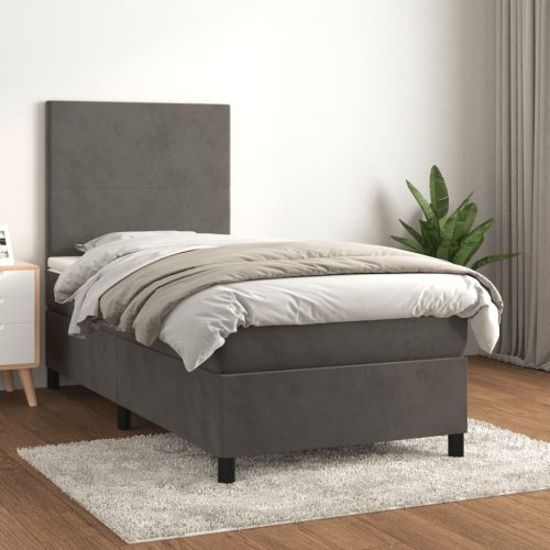 Box spring krevet s madracem tamnosivi 90x190 cm baršunasti