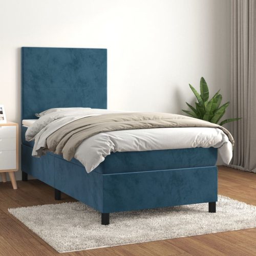 Box spring krevet s madracem tamnoplavi 90x190 cm baršunasti