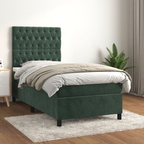 Box spring krevet s madracem tamnozeleni 90x200 cm baršunasti