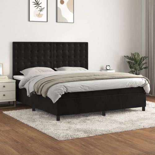 Krevet s oprugama i madracem crni 160x200 cm baršunasti