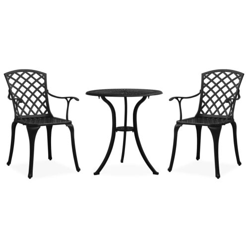 3-dijelni bistro set od lijevanog aluminija crni