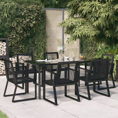 7-dijelni vrtni blagovaonski set od PVC ratana crni