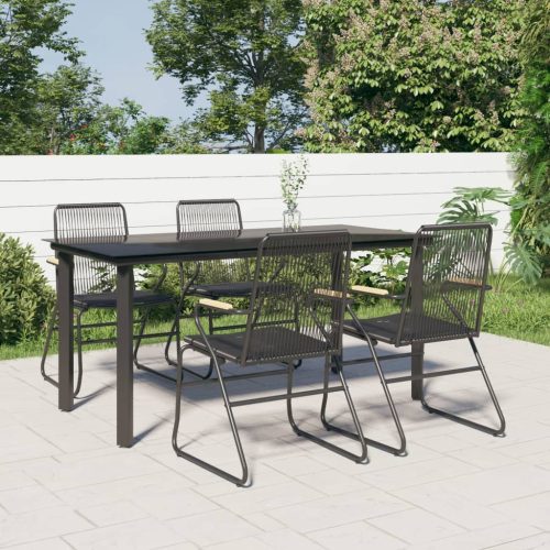 5-dijelni vrtni blagovaonski set od PVC ratana crni