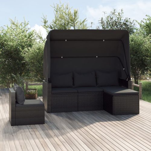 4-dijelni set vrtnih sofa od poliratana s jastucima crni