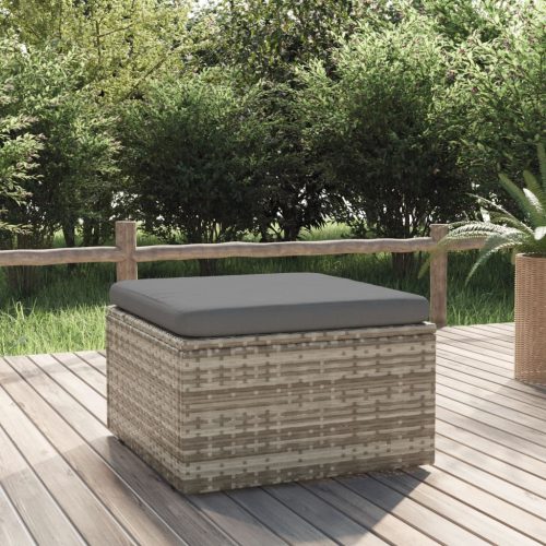Vrtni tabure s jastukom sivi 55 x 55 x 30 cm od poliratana