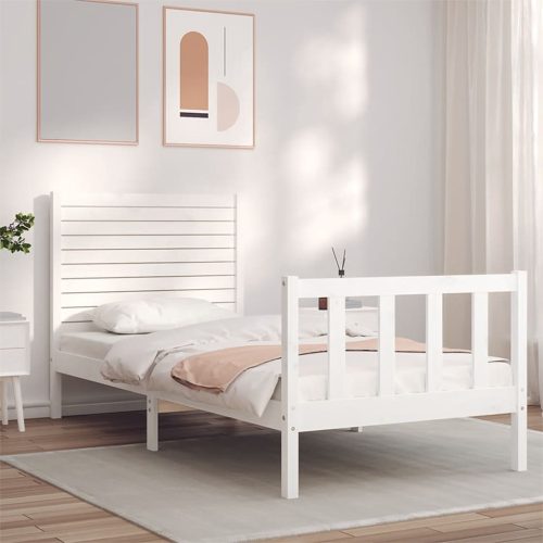 Okvir kreveta s uzglavljem bijeli 90 x 200 cm od masivnog drva